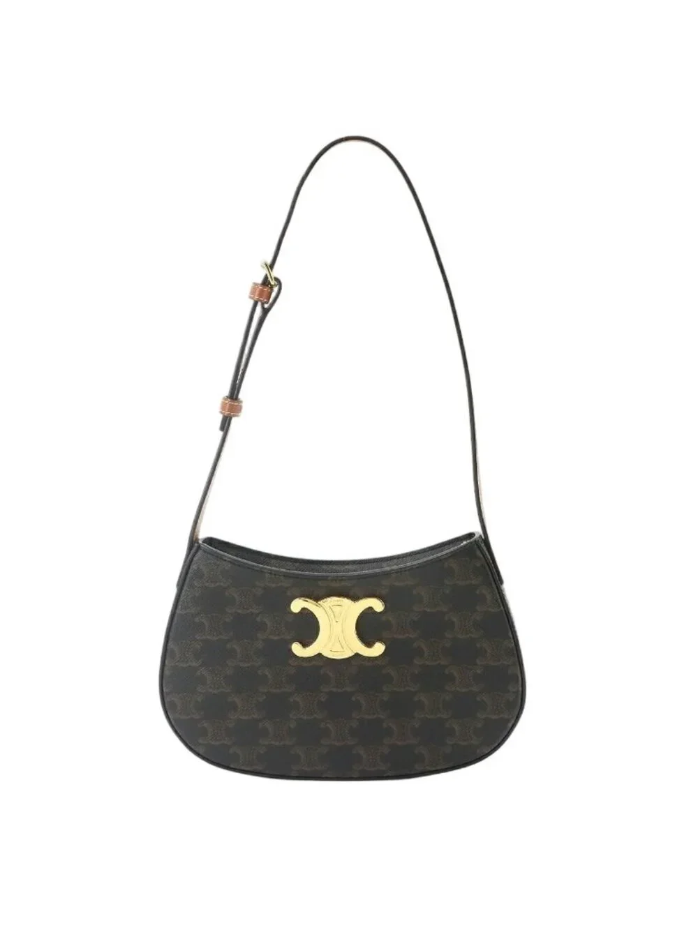 Celine Triomphe Shoulder Bag Leather Brown Gold